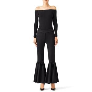 Osman London Ariel Ruffled Flare Trouser Pants Womens US 6 Black High Waisted